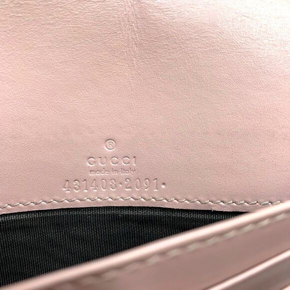 Auth Gucci Wallet On Chain Pink Beige Bow Guccisima Leather Gold Chain Strap Ex+ - Picture 7 of 16